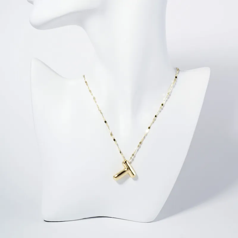 GOLD DIPPED T LETTER INITIAL NECKLACE ( 6114 GT ) sold by Oh My Jewelry
