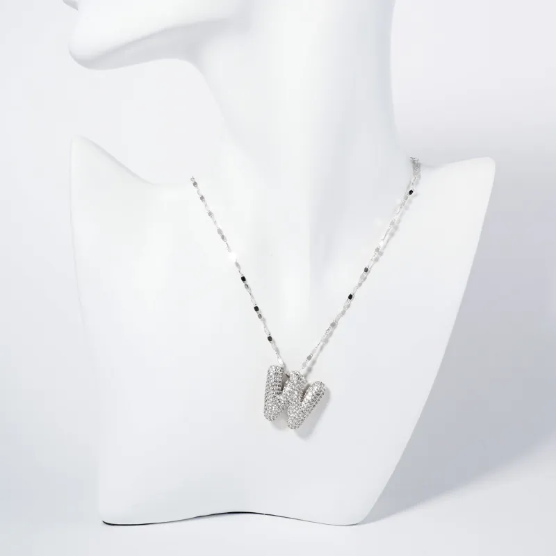 WHITE GOLD DIPPED W LETTER NECKLACE CLEAR CZ STONES ( 6113 RCW ) sold by Oh My Jewelry