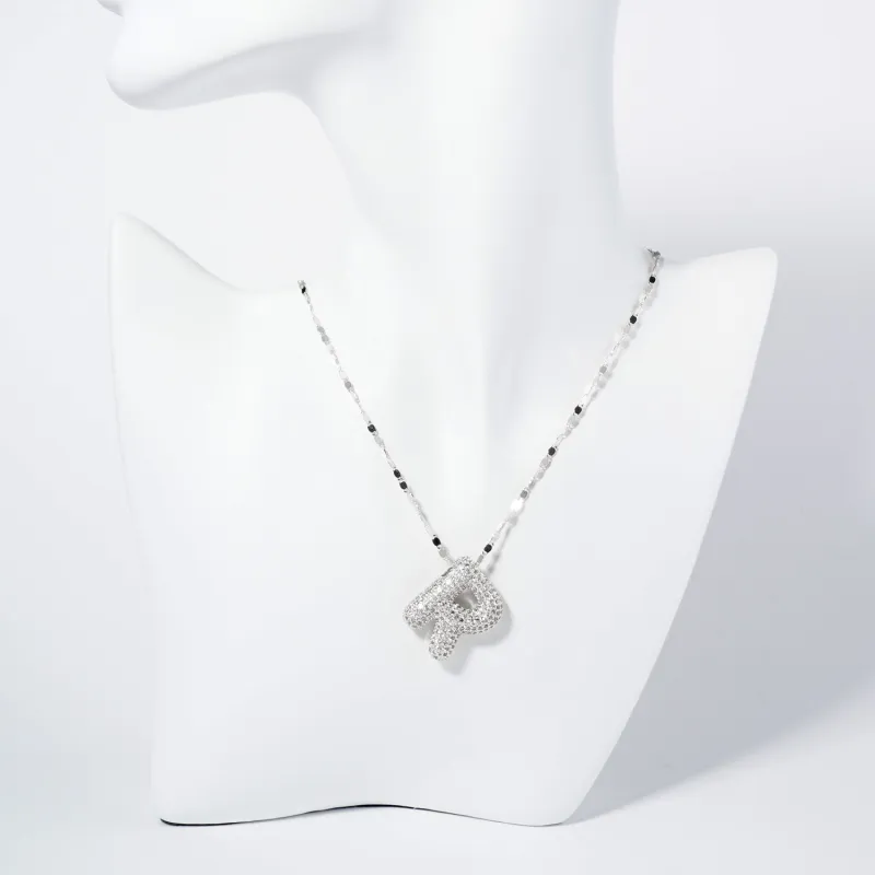 WHITE GOLD DIPPED R LETTER NECKLACE CLEAR CZ STONES ( 6113 RCR ) sold by Oh My Jewelry