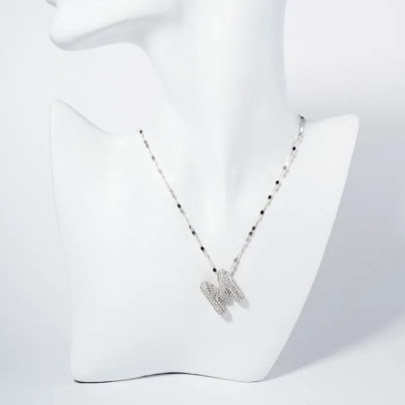 WHITE GOLD DIPPED M LETTER NECKLACE CLEAR CZ STONES ( 6113 RCM ) sold by Oh My Jewelry