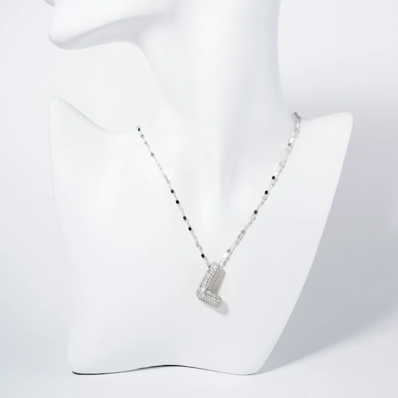 WHITE GOLD DIPPED L LETTER NECKLACE CLEAR CZ STONES ( 6113 RCL ) sold by Oh My Jewelry