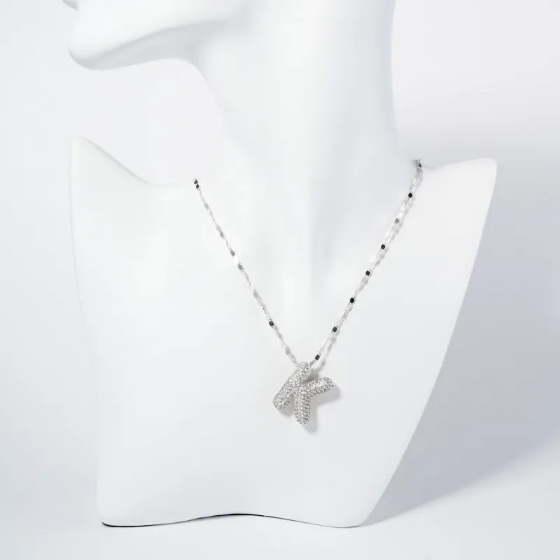WHITE GOLD DIPPED K LETTER NECKLACE CLEAR CZ STONES ( 6113 RCK ) sold by Oh My Jewelry