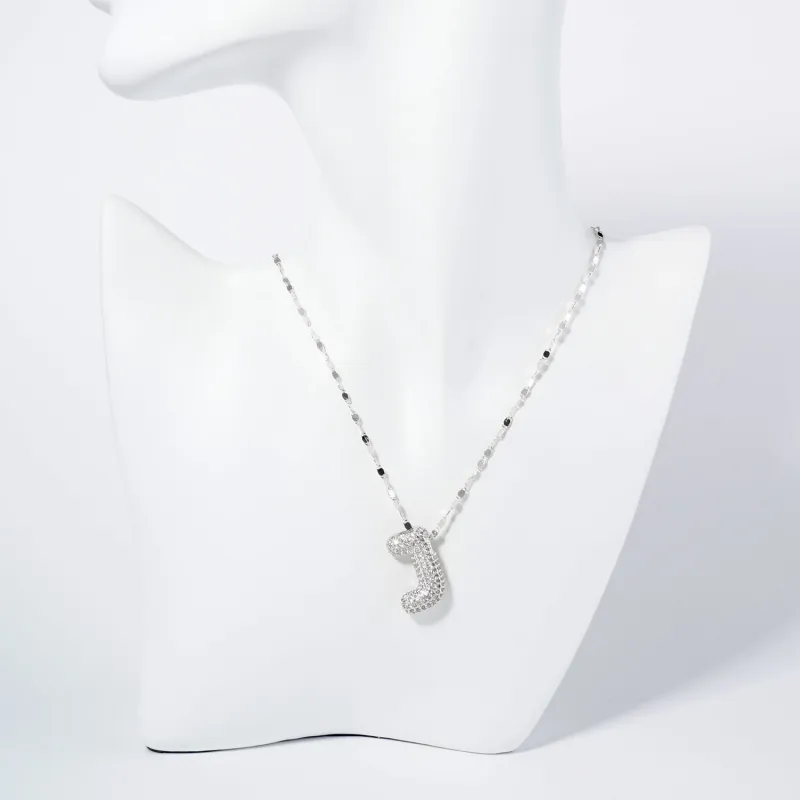 WHITE GOLD DIPPED J LETTER NECKLACE CLEAR CZ STONES ( 6113 RCJ ) sold by Oh My Jewelry