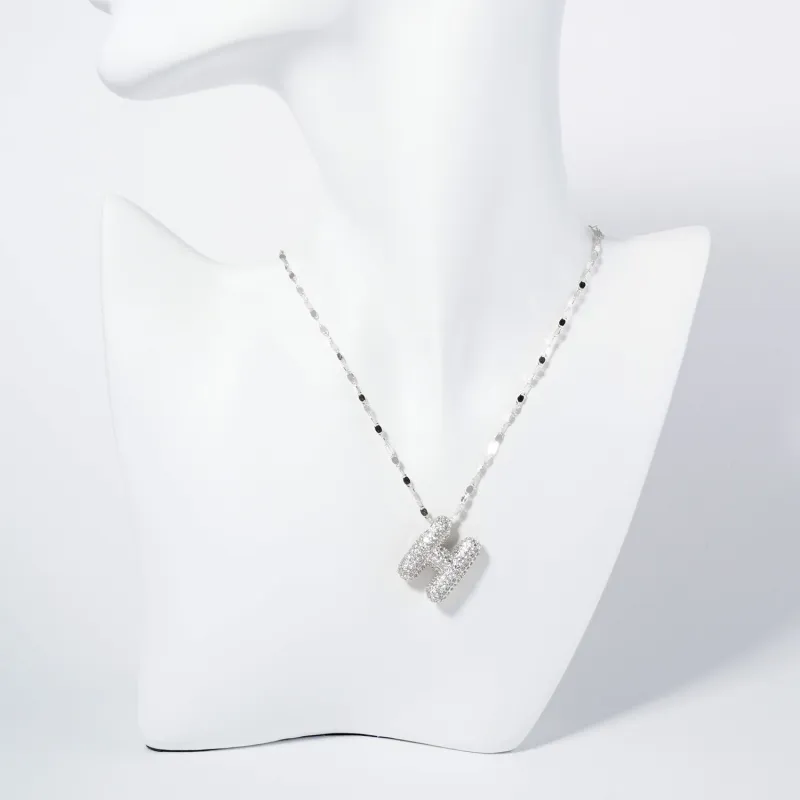 WHITE GOLD DIPPED H LETTER NECKLACE CLEAR CZ STONES ( 6113 RCH ) sold by Oh My Jewelry