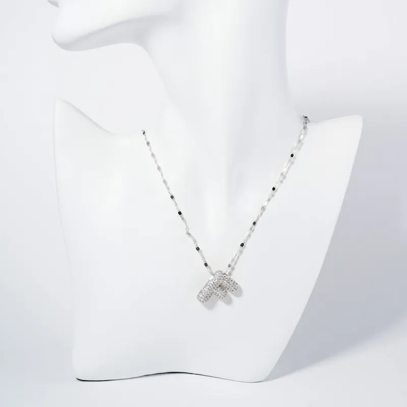 WHITE GOLD DIPPED F LETTER NECKLACE CLEAR CZ STONES ( 6113 RCF ) sold by Oh My Jewelry