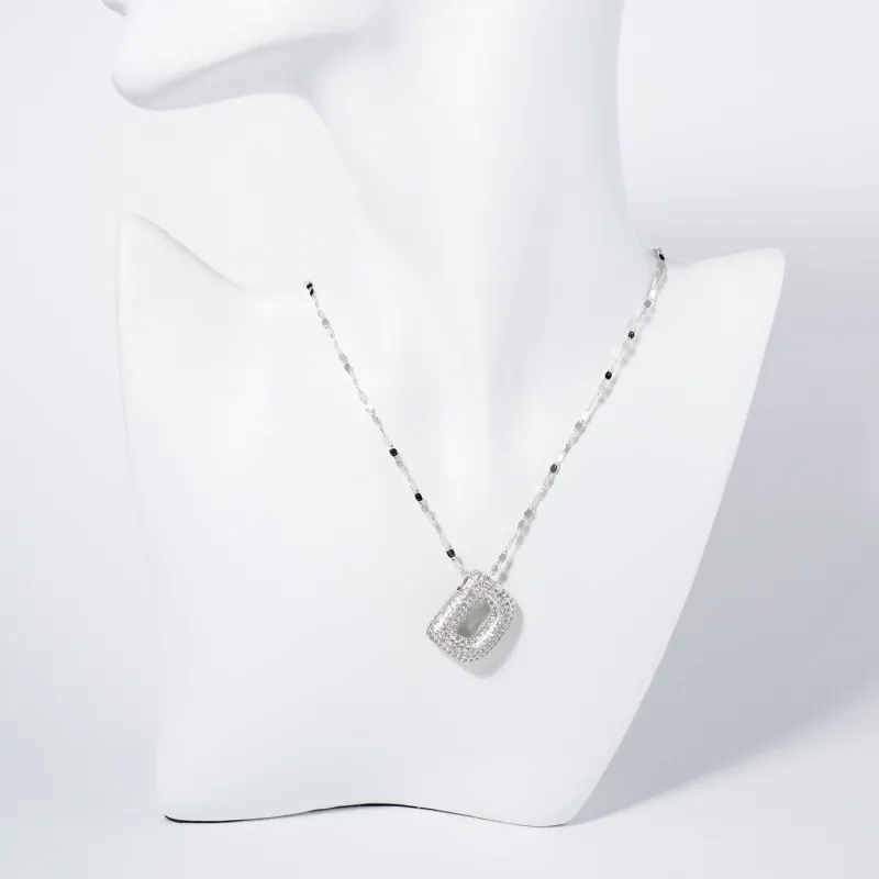 WHITE GOLD DIPPED D LETTER NECKLACE CLEAR CZ STONES ( 6113 RCD ) sold by Oh My Jewelry