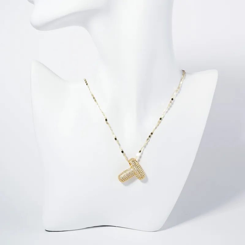 GOLD DIPPED T LETTER NECKLACE CLEAR CZ STONES ( 6113 GCT ) sold by Oh My Jewelry