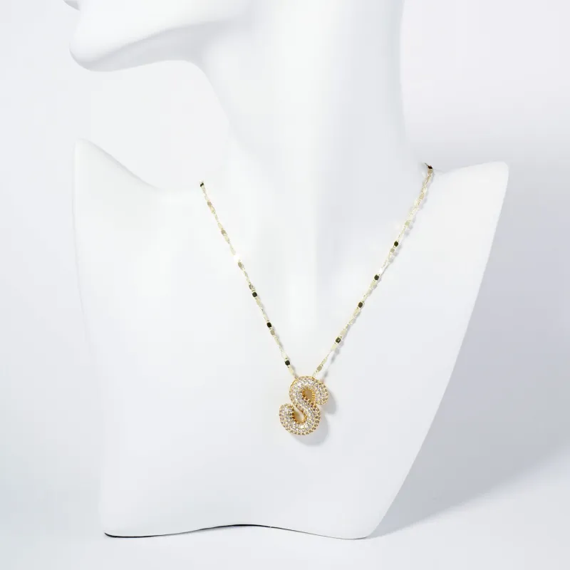 GOLD DIPPED S LETTER NECKLACE CLEAR CZ STONES ( 6113 GCS ) sold by Oh My Jewelry