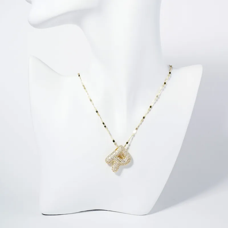 GOLD DIPPED R LETTER NECKLACE CLEAR CZ STONES ( 6113 GCR ) sold by Oh My Jewelry