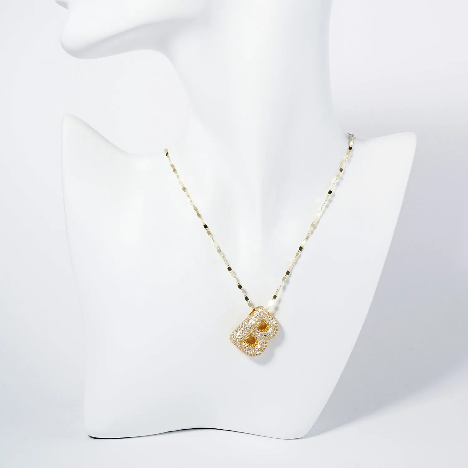 GOLD DIPPED B LETTER NECKLACE CLEAR CZ STONES ( 6113 GCB ) sold by Oh My Jewelry