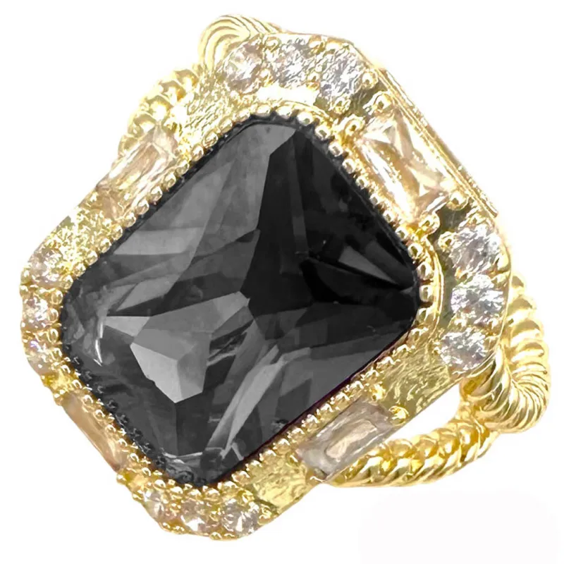 GOLD RING BLACK STONE SIZE 9 ( 2178 GJ9 ) made by Oh My Jewelry