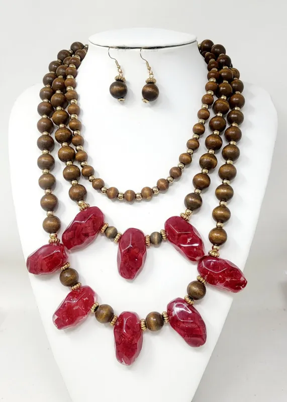 WOODEN STONE NECKLACE SET ( 10930 GRD ) sold by Oh My Jewelry