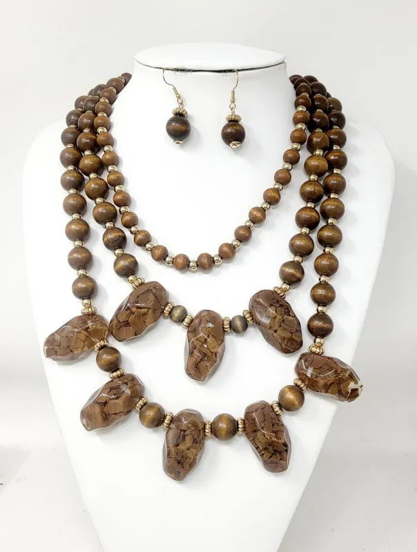 WOODEN STONE NECKLACE SET ( 10930 GBR ) sold by Oh My Jewelry