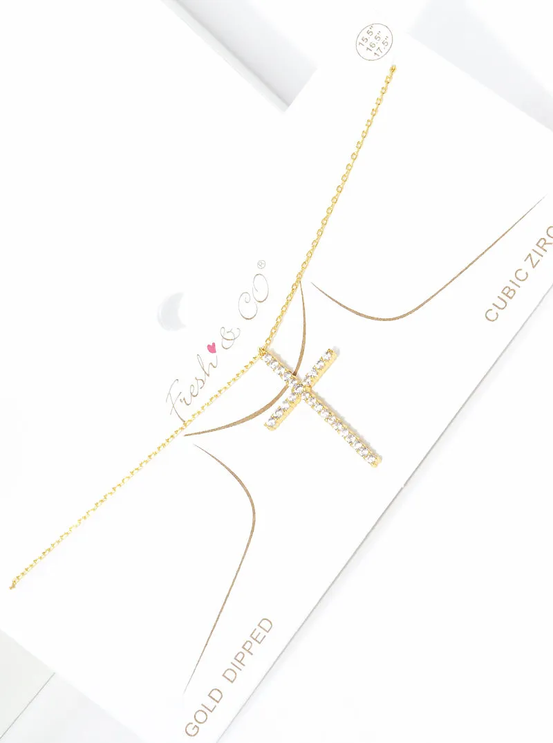 GOLD DIPPED CZ CROSS NECKLACE ( 2149 GCR ) sold by Oh My Jewelry