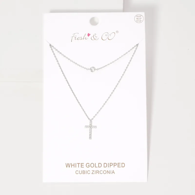 WHITE GOLD DIPPED CZ CROSS NECKLACE ( 1110 RCR ) sold by Oh My Jewelry