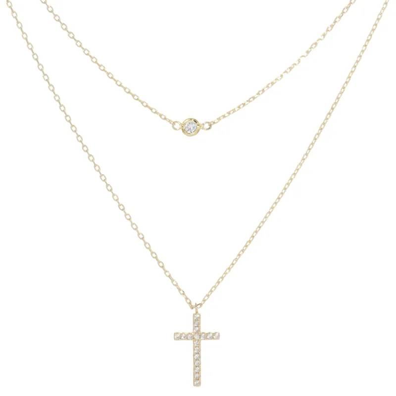 GOLD DIPPED CZ CROSS NECKLACE ( 1110 GCR ) sold by Oh My Jewelry