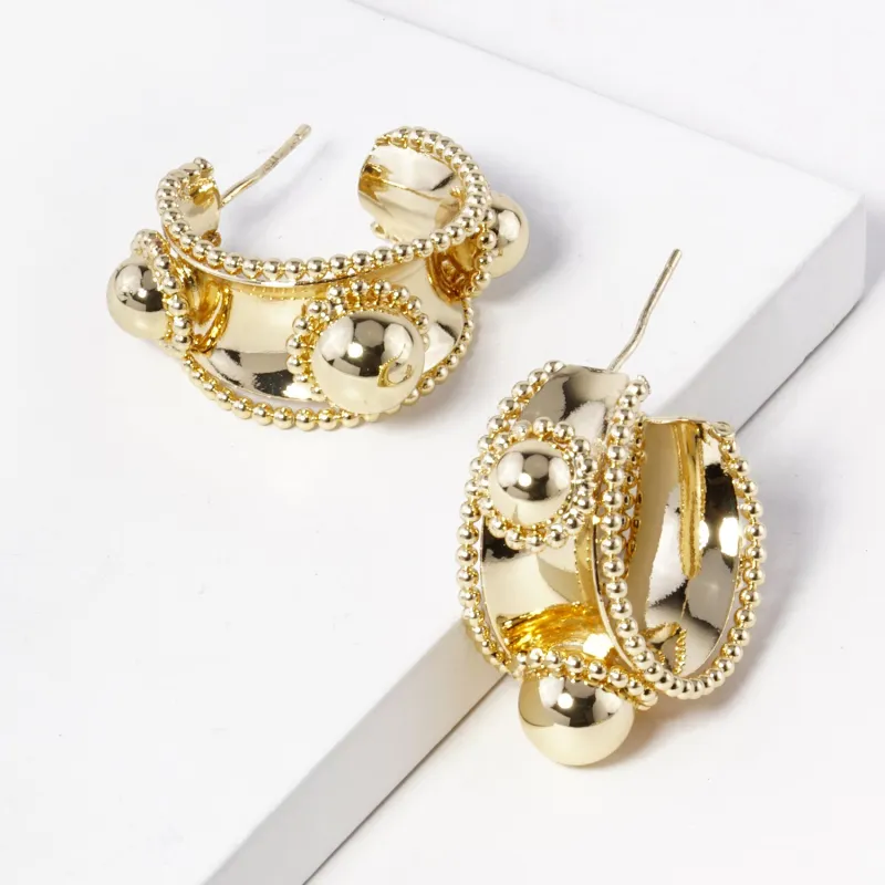 GOLD DIPPED HOOP EARRINGS BALLS (B370G ) sold by Oh My Jewelry