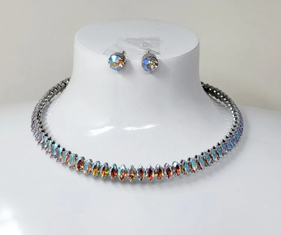 SILVER AB CHOKER NECKLACE SET ( 11038 RAB ) sold by Oh My Jewelry