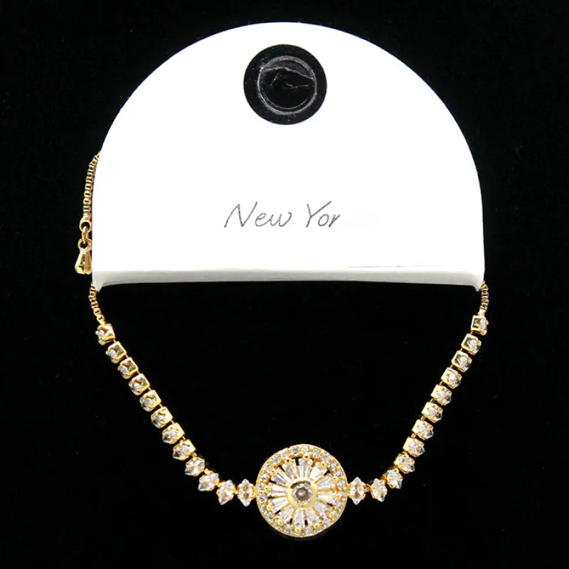 GOLD BRASS BRACELET CLEAR STONES ( 810123 GD ) sold by Oh My Jewelry