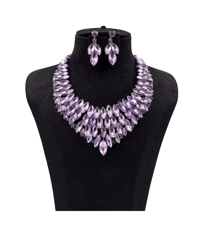 SILVER LAVENDER RHINESTONE NECKLACE SET ( 0114 3LPU ) sold by Oh My Jewelry