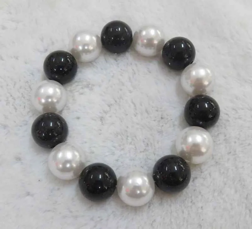 BLACK WHITE PEARL STRETCH BRACELET ( 602 BKWT ) sold by Oh My Jewelry