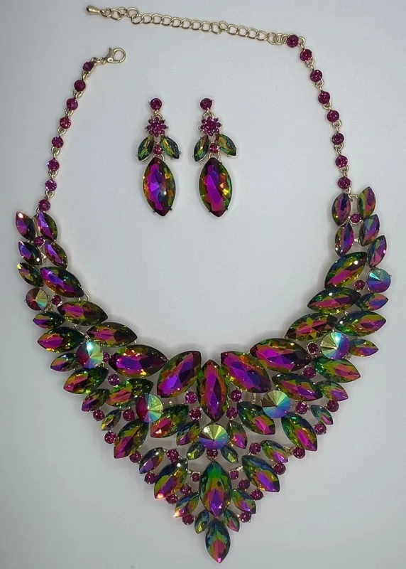 LARGE CRYSTAL NECKLACE SET ( 014279 VM ) made by Oh My Jewelry