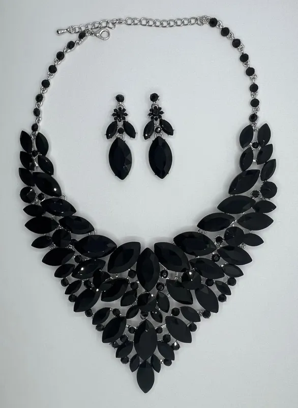 LARGE CRYSTAL NECKLACE SET ( 014279 SBK ) sold by Oh My Jewelry
