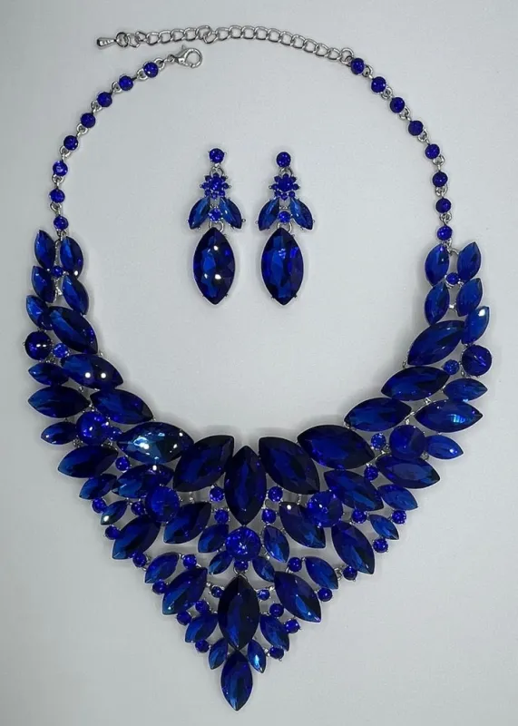 LARGE CRYSTAL NECKLACE SET ( 014279 BL ) made by Oh My Jewelry