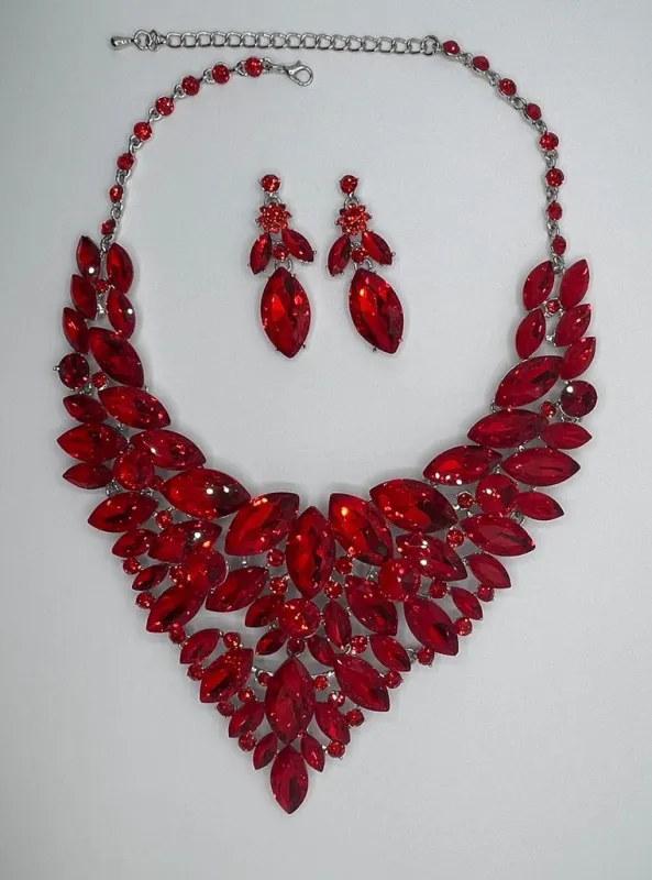 LARGE CRYSTAL NECKLACE SET ( 014279 RD ) made by Oh My Jewelry