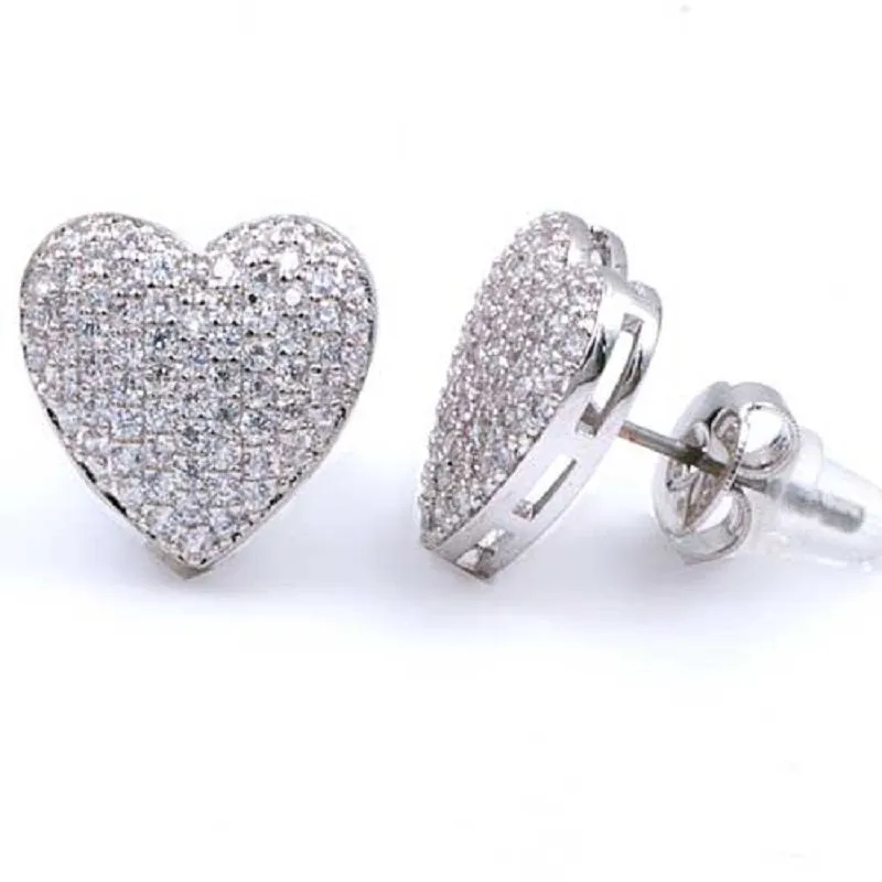 SILVER HEART EARRINGS CLEAR CZ CUBIC ZIRCONIA STONES ( 2171 SV ) sold by Oh My Jewelry