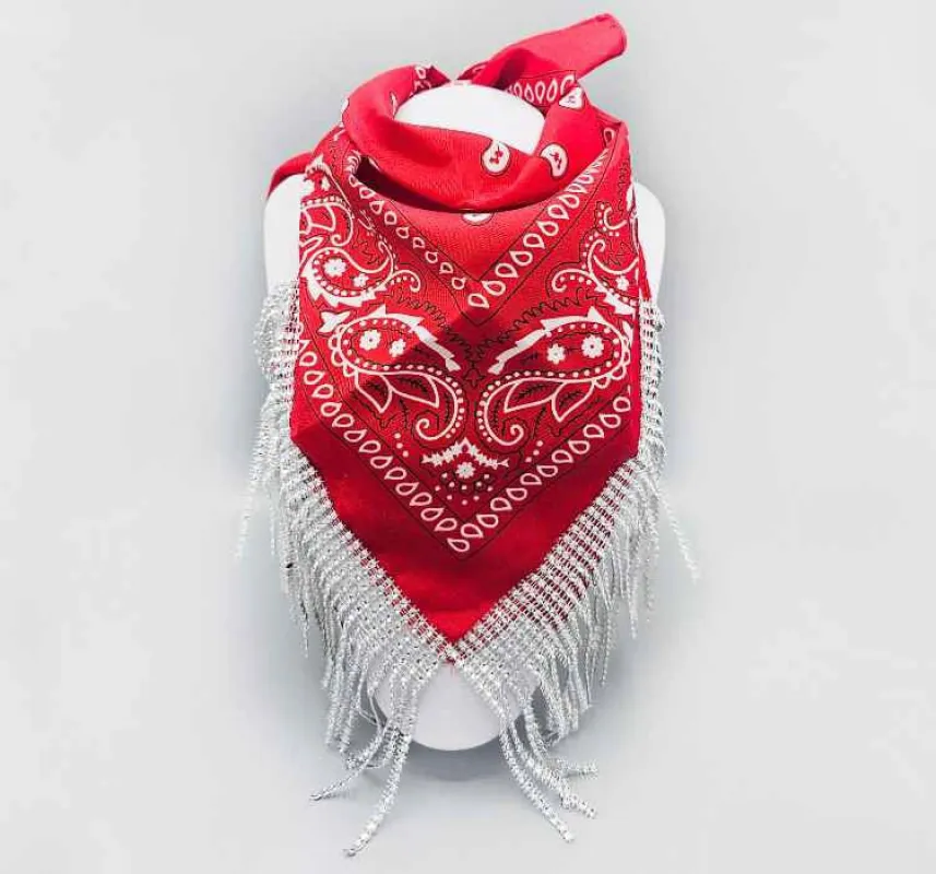 BANDANA FRINGE SCARF ( 1509 RD ) sold by Oh My Jewelry