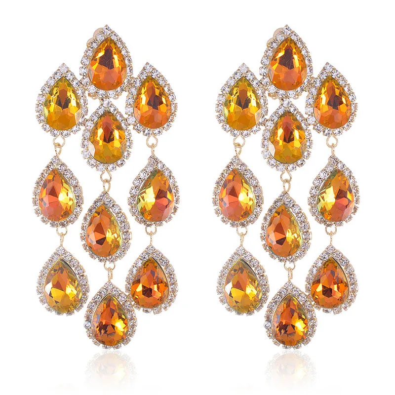 RHINESTONE CHAIN CRYSTAL CLIP ON EARRINGS ( 2517 YLWX ) sold by Oh My Jewelry