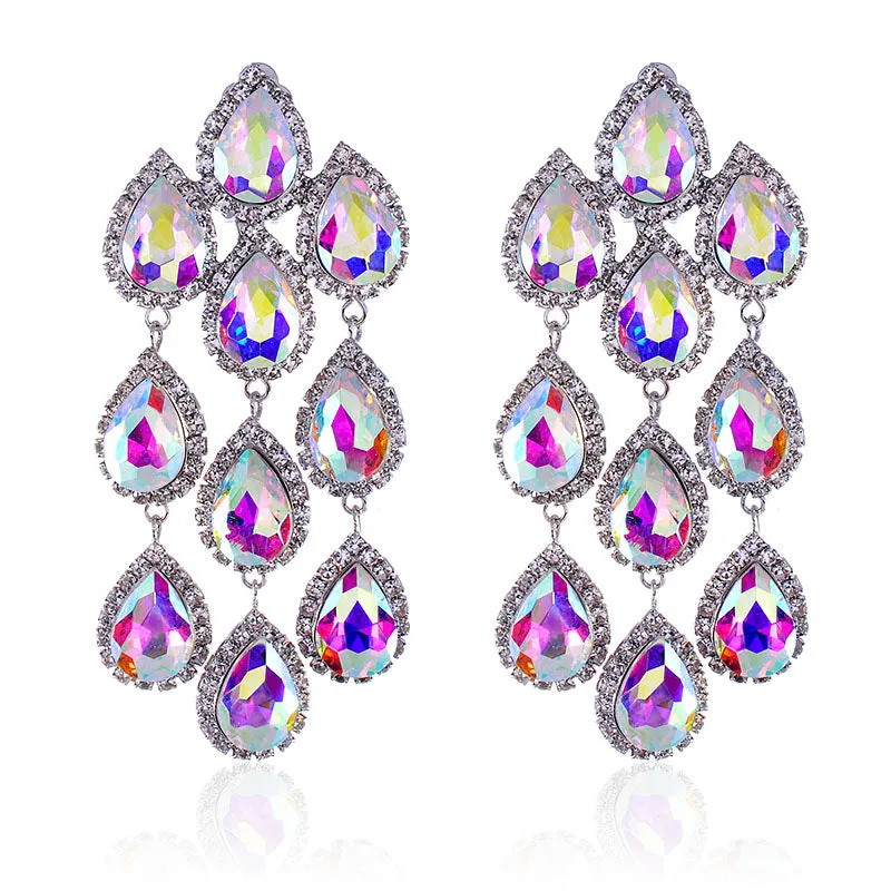 RHINESTONE CHAIN CRYSTAL CLIP ON EARRINGS ( 2517 SAB ) sold by Oh My Jewelry