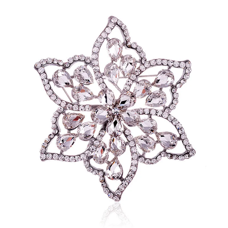 SILVER CLEAR CRYSTAL FLOWER PIN ( 1514 SCL ) sold by Oh My Jewelry