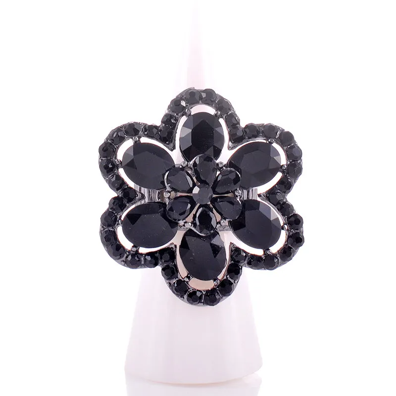 CRYSTAL FLOWER STRETCH RING ( 1335 JET ) sold by Oh My Jewelry