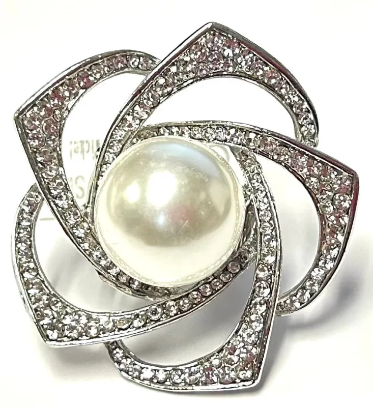 SILVER STRETCH RING CLEAR PEARL STONES ( 1295 SWP ) made by Oh My Jewelry