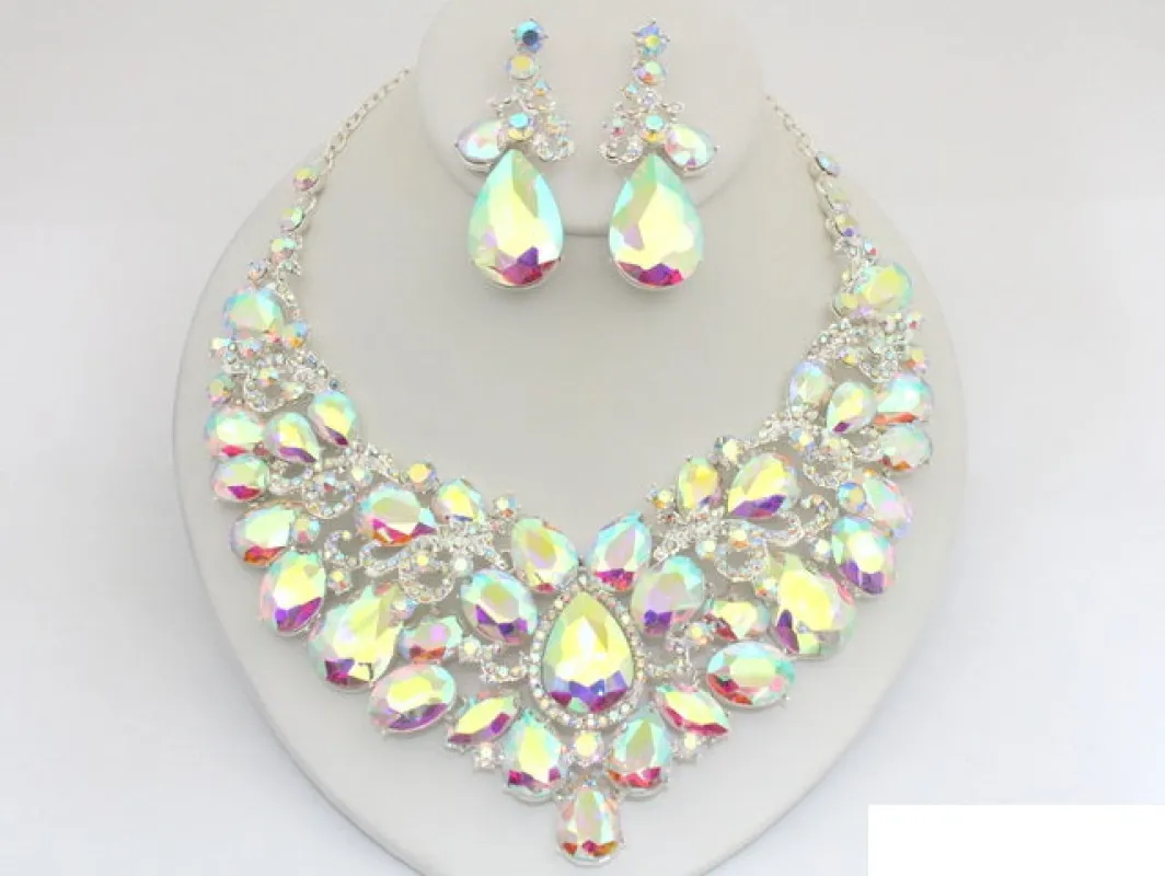 SILVER NECKLACE SET AB STONES ( 20633 SAB ) sold by Oh My Jewelry