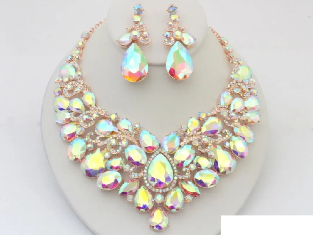 ROSE GOLD NECKLACE SET AB STONES ( 20633 RGAB ) sold by Oh My Jewelry