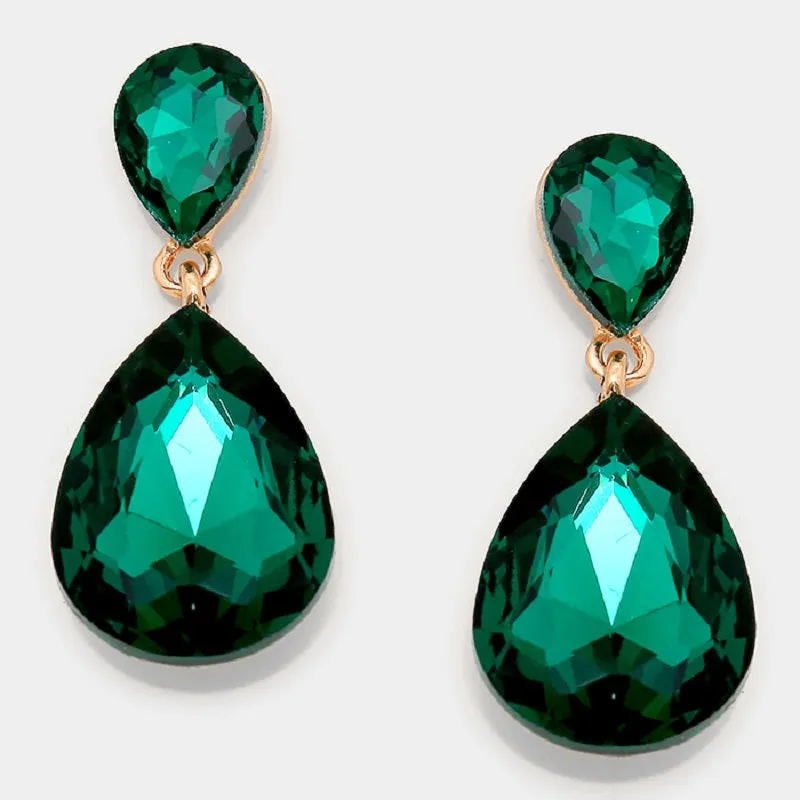 GOLD EMERALD GREEN STONE EARRINGS ( 2337 GEM ) sold by Oh My Jewelry
