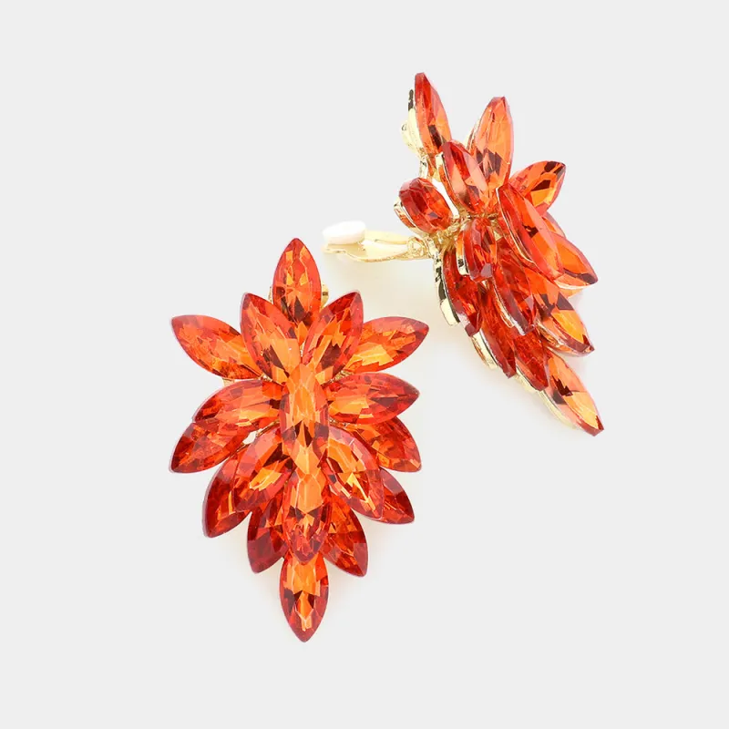 2.25" ORANGE Stone Pointy Clip On Earrings Gold Accents ( 1617 ORG ) sold by Oh My Jewelry