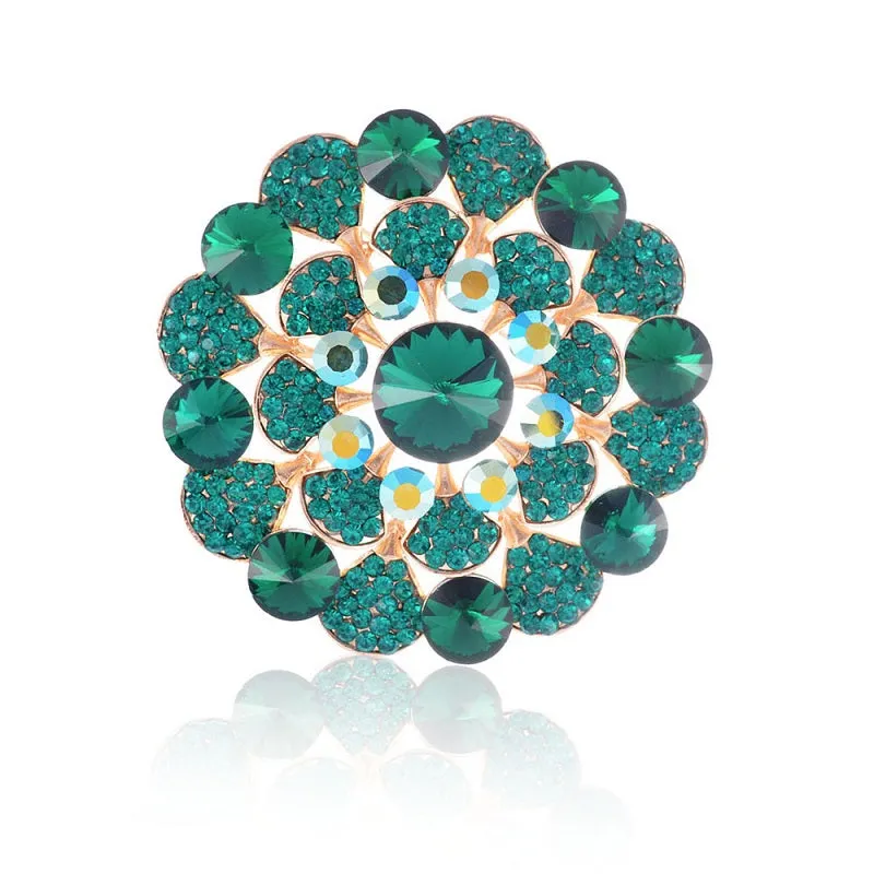 3" GOLD EMERALD GREEN RHINESTONE FLOWER SHAPE BROOCH ( 1372 GDEME ) sold by Oh My Jewelry