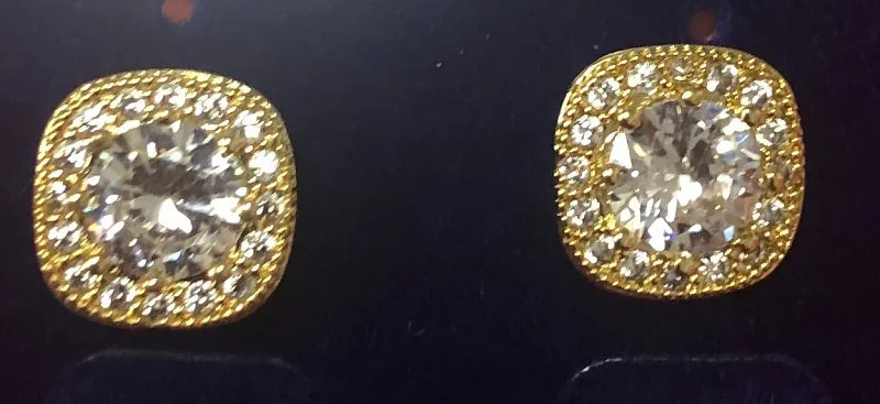 10mm GOLD CLEAR CZ CUBIC ZIRCONIA STUD EARRINGS ( 352 GCL ) sold by Oh My Jewelry