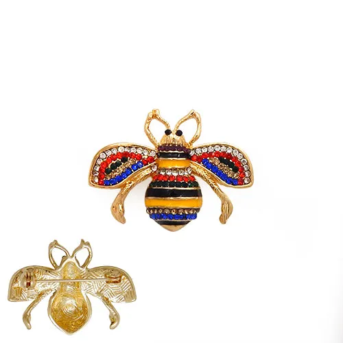 1.3" GOLD MULTICOLOR ENAMEL RHINESTONE BEE BROOCH ( 2001 GDRMT ) sold by Oh My Jewelry