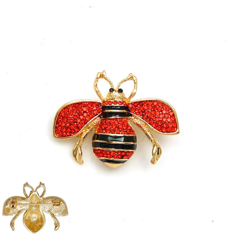 1.3" GOLD RED ENAMEL RHINESTONE BEE BROOCH ( 2001 GDRED ) sold by Oh My Jewelry