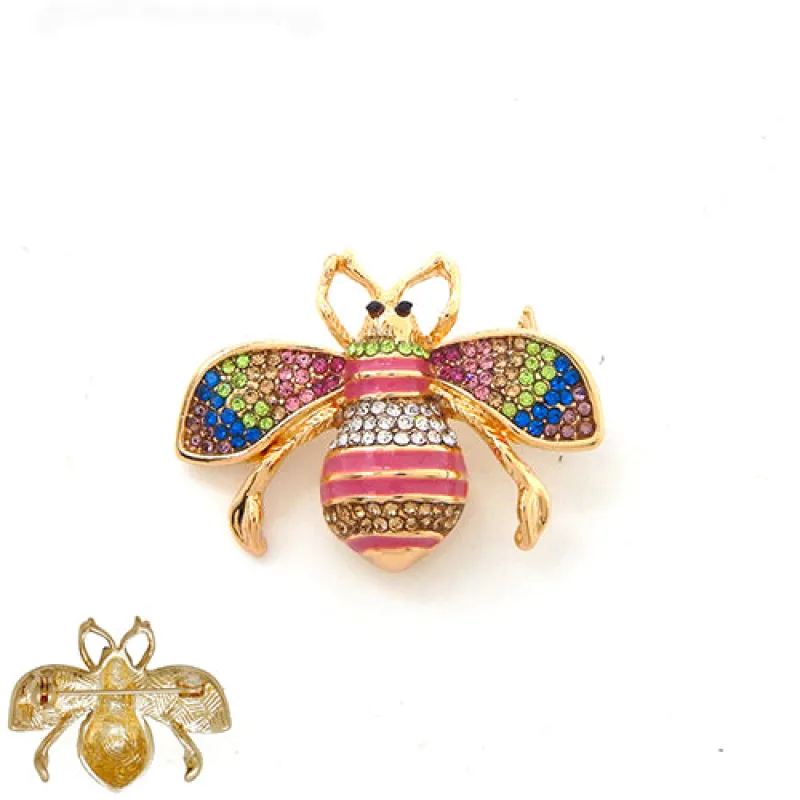 1.3" GOLD LIGHT MULTICOLOR ENAMEL RHINESTONE BEE BROOCH ( 2001 GDLMT ) sold by Oh My Jewelry