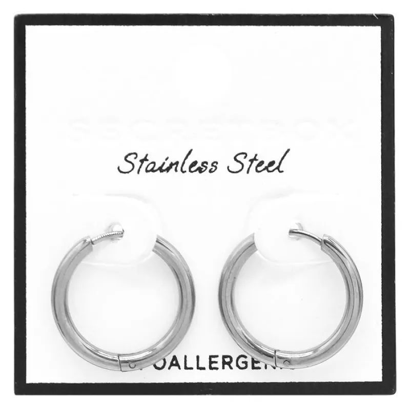 SILVER HUGGIE HOOP EARRINGS STAINLESS STEEL HYPOALLERGENIC ( 8051 RH ) sold by Oh My Jewelry
