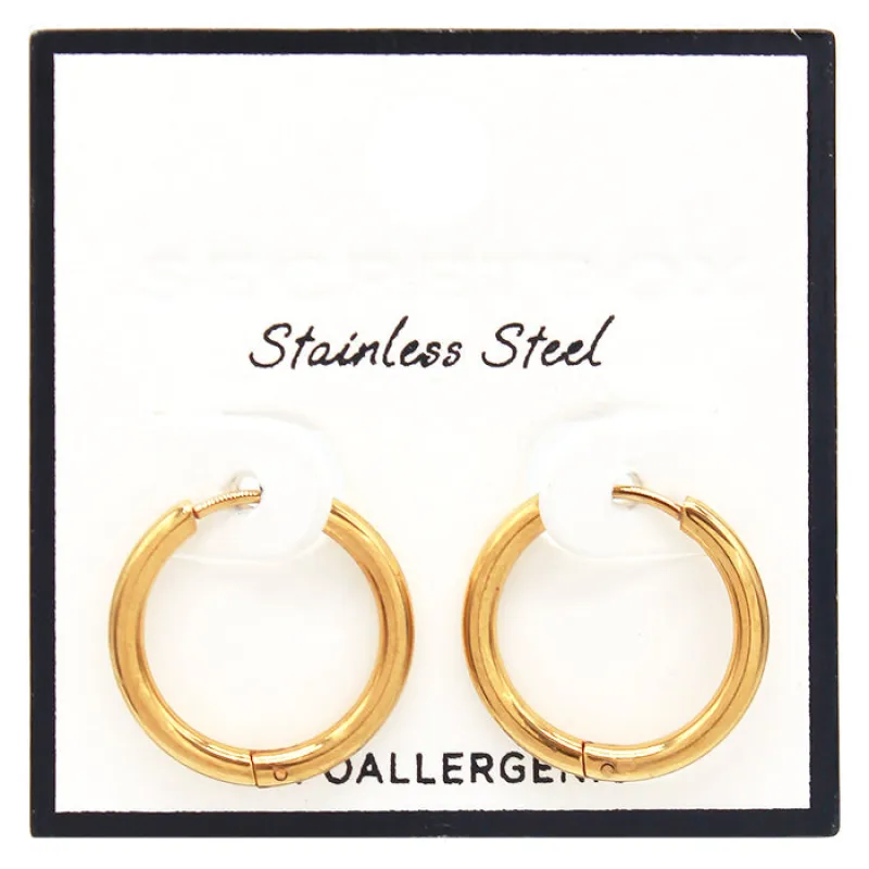 GOLD HUGGIE HOOP EARRINGS STAINLESS STEEL HYPOALLERGENIC ( 8051 GD ) sold by Oh My Jewelry