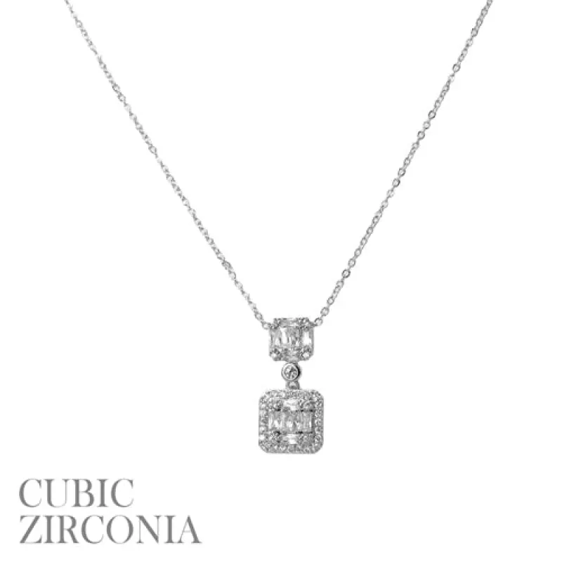 SILVER NECKLACE CZ CUBIC ZIRCONIA STONES ( 18348 CRR ) sold by Oh My Jewelry