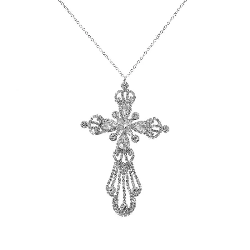 SILVER CROSS NECKLACE CLEAR STONES ( 16933 CRS ) sold by Oh My Jewelry