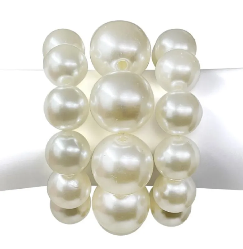 CREAM PEARL STRETCH BRACELETS ( 10104 CR ) sold by Oh My Jewelry